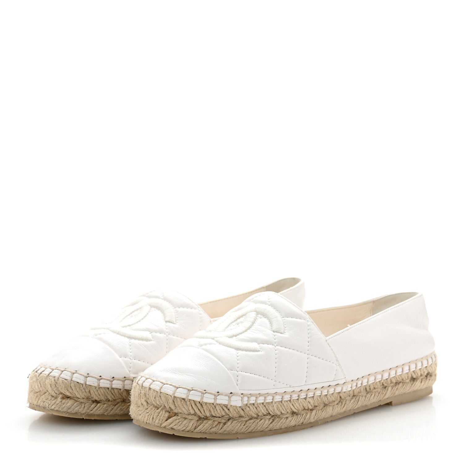 Chanel Lambskin Quilted CC Espadrilles 38 White 4 of 10