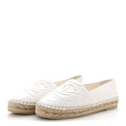 Chanel Lambskin Quilted CC Espadrilles 38 White 4 of 10