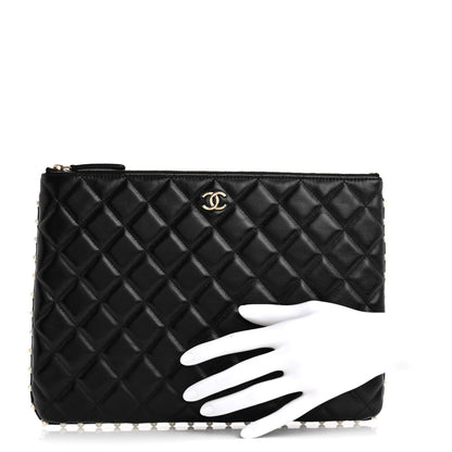 Chanel Calfskin Quilted Pearl Medium Cosmetic Case Black 2 of 7