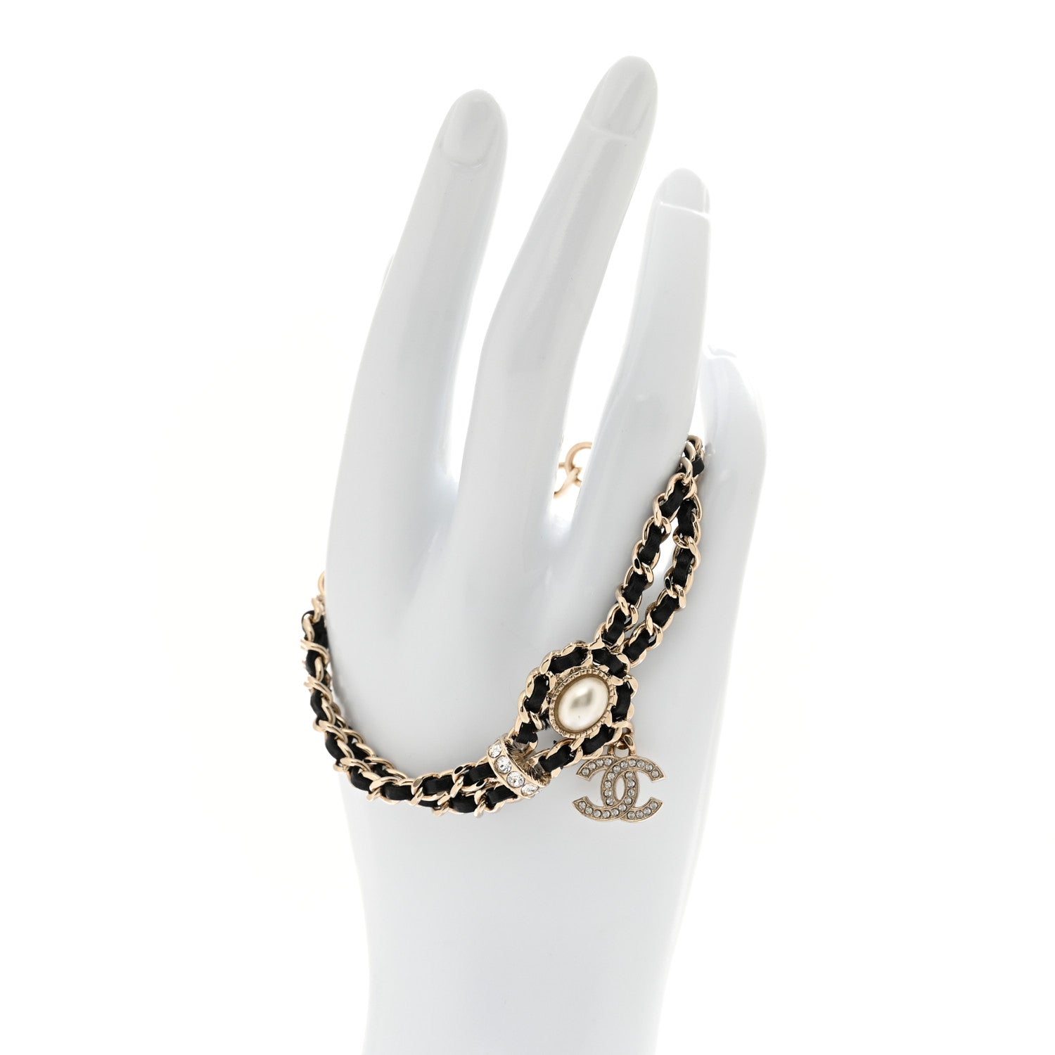 Chanel Lambskin Metal Crystal Pearl CC Bracelet Gold 2 of 6