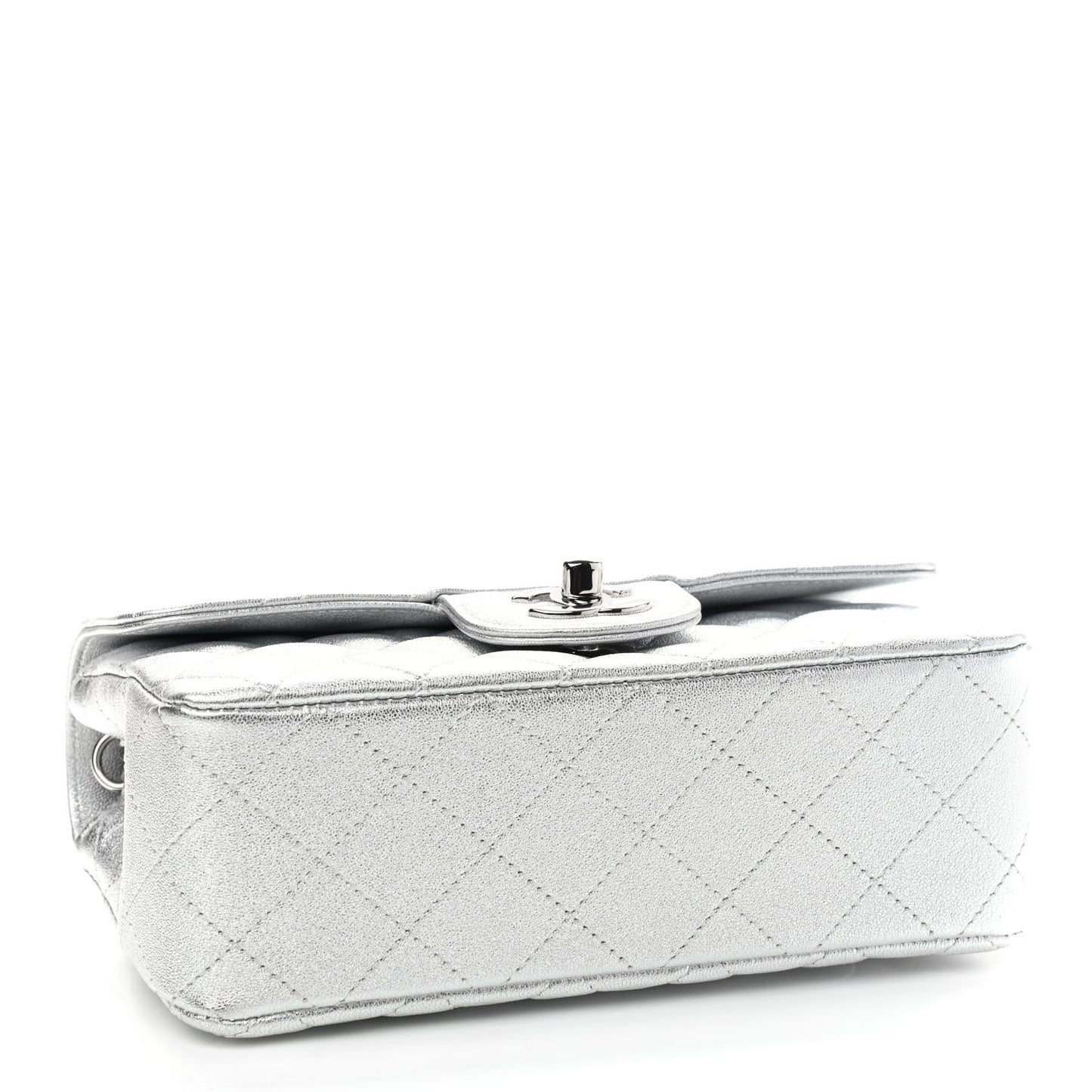 Metallic Lambskin Quilted Mini Rectangular Flap Silver