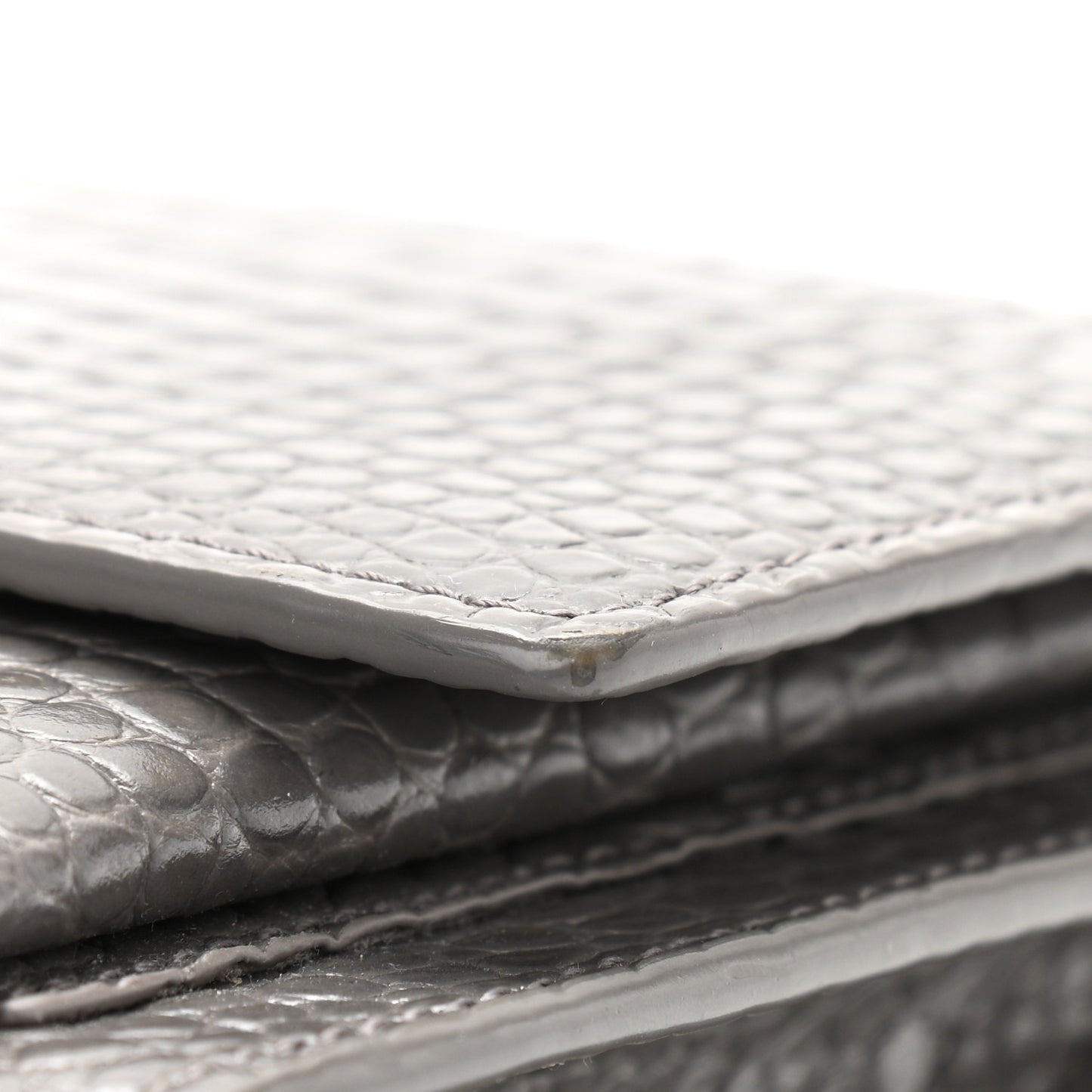 Calfskin Crocodile Embossed Medium Monogram Sunset Fog