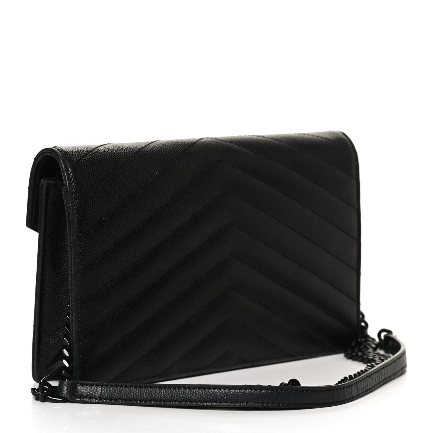 Grain De Poudre Matelasse Chevron Monogram Envelope Chain Wallet Black