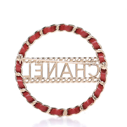 Chanel Lambskin Chain Logo Brooch Red Gold 3 of 5