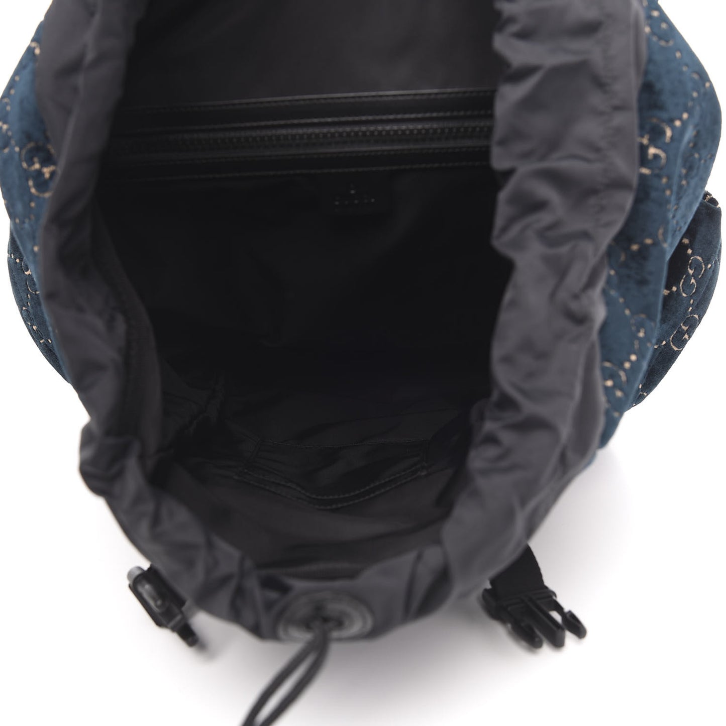 Velvet GG Monogram Web Medium Double Buckle Backpack Blue Beige Black
