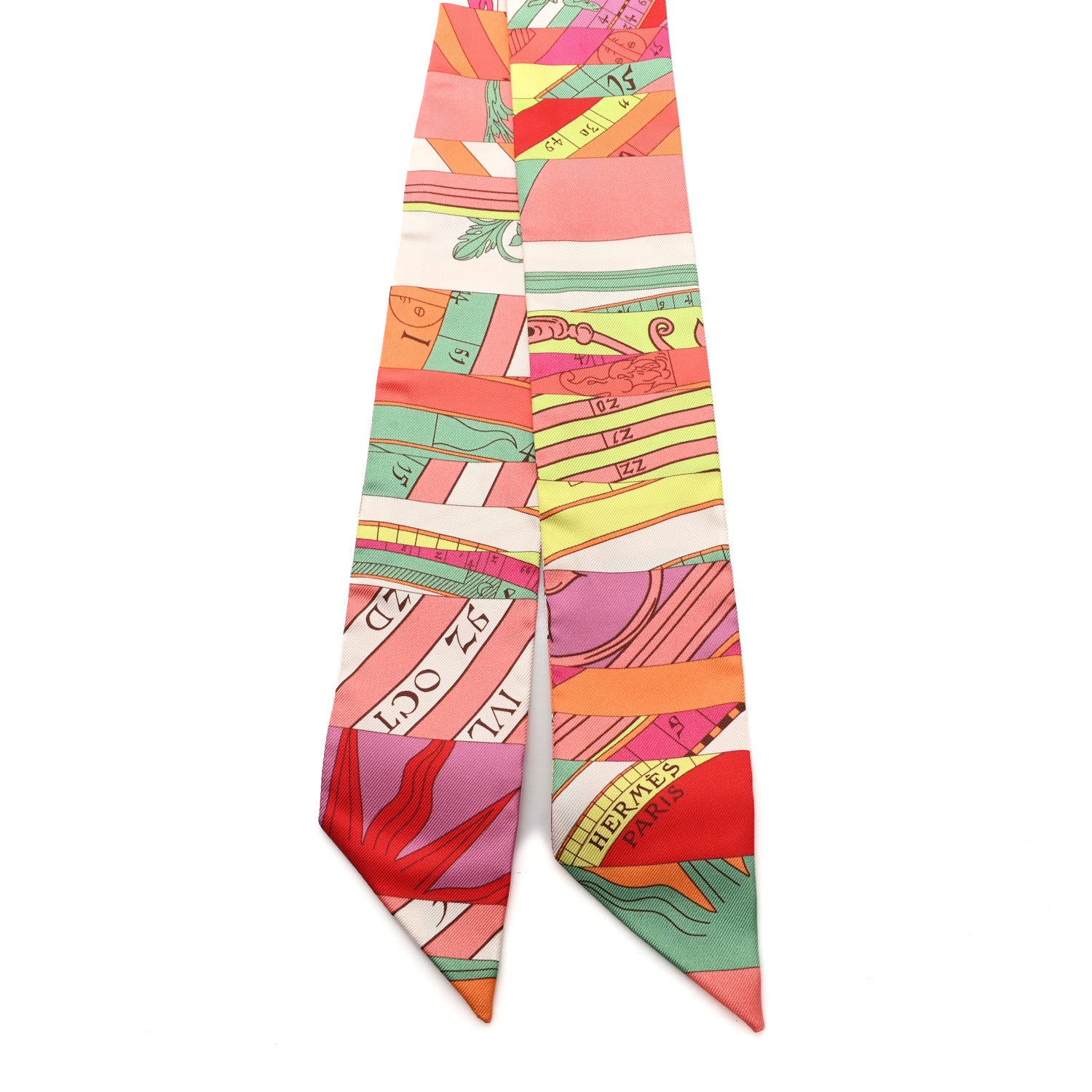 Hermes Silk Astrologie Nouvelle Twilly Rose Corail Vert Fluo 2 of 3