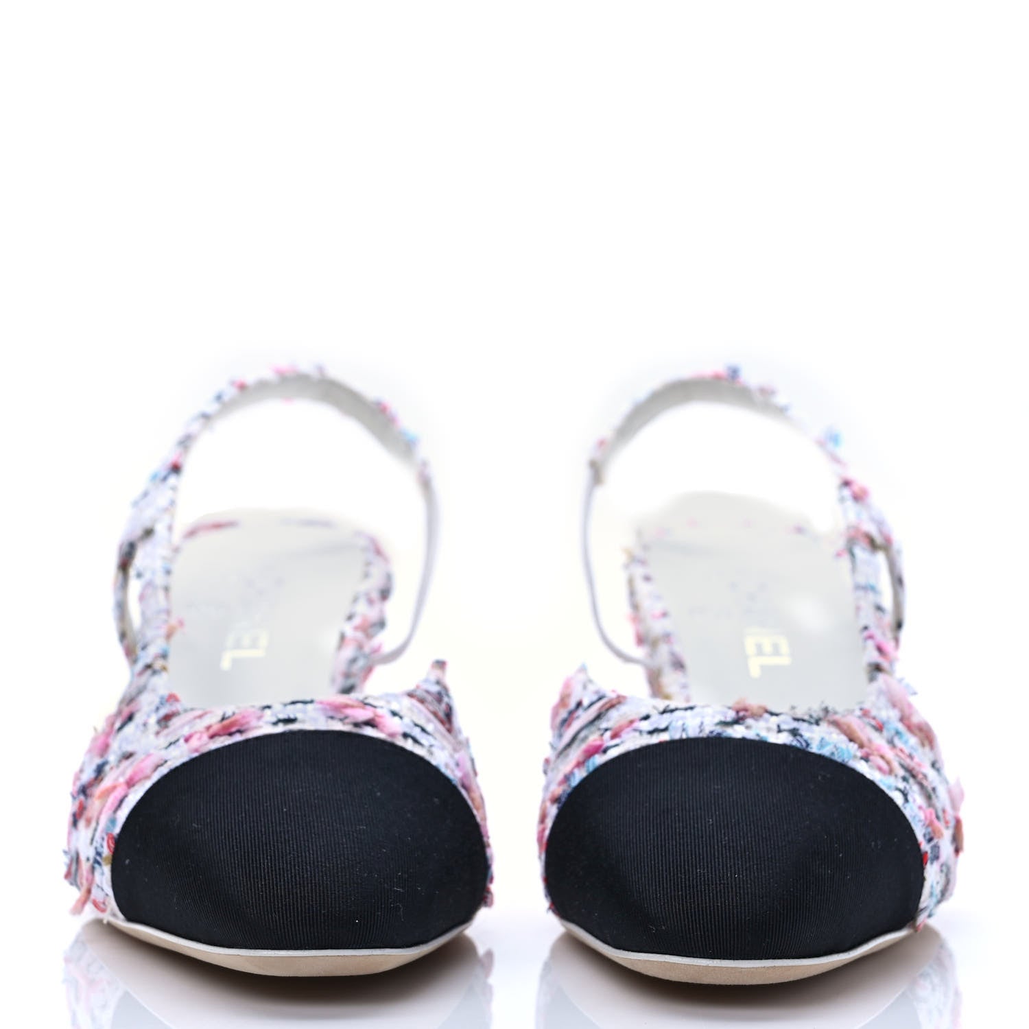 Chanel Tweed Lambskin Cap Toe CC Slingback Pumps 41 White Multicolor 2 of 11