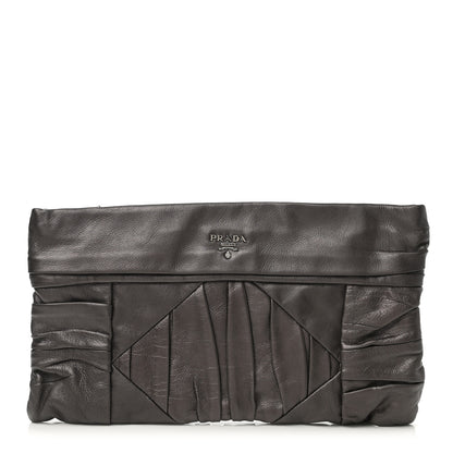 Prada Royal Calf Pleated Clutch Grafite Mordore 1 of 6