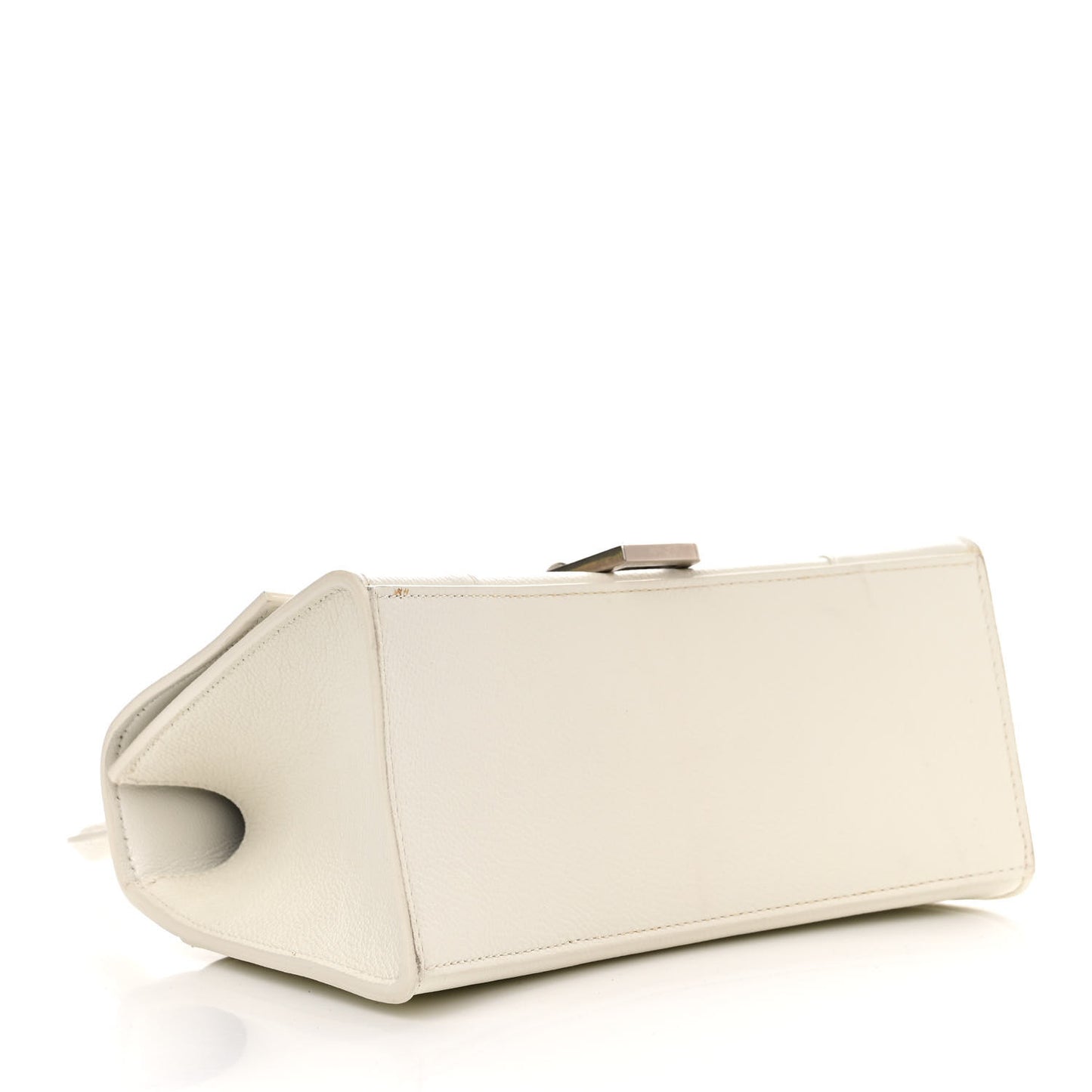 Grained Calfskin Small Hourglass Top Handle Bag White