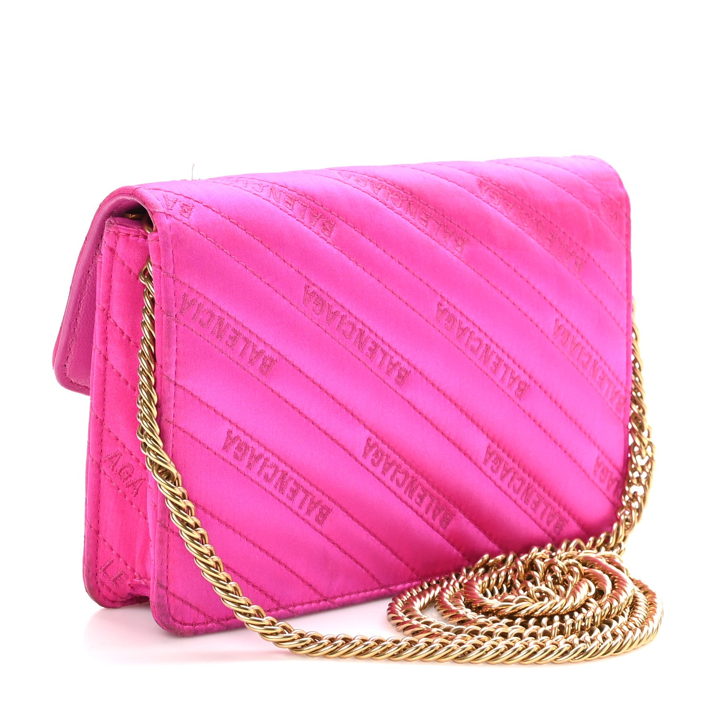 Satin Jacquard Logo Matelasse BB Wallet On Chain Fuchsia