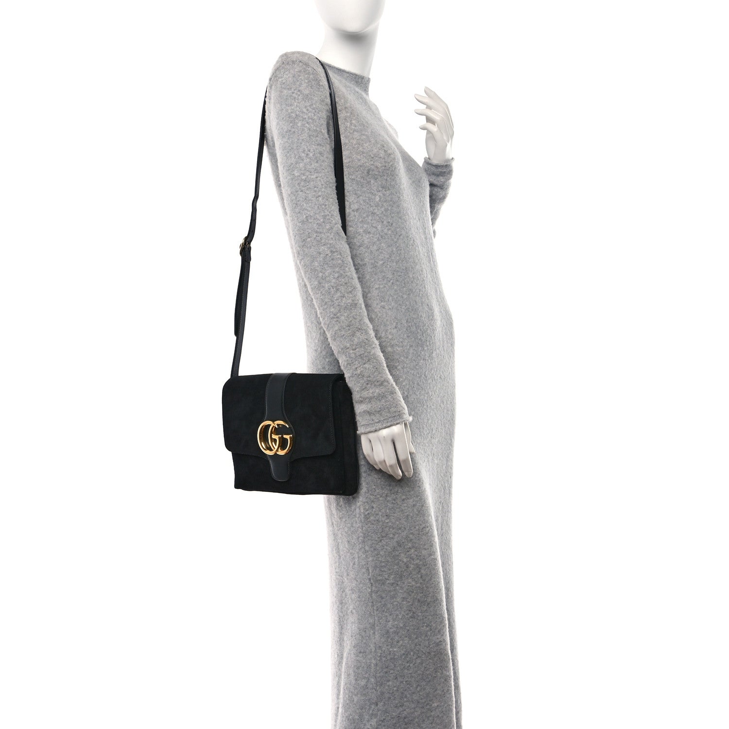 Gucci Suede Medium Arli Flap Shoulder Bag Black 2 of 13