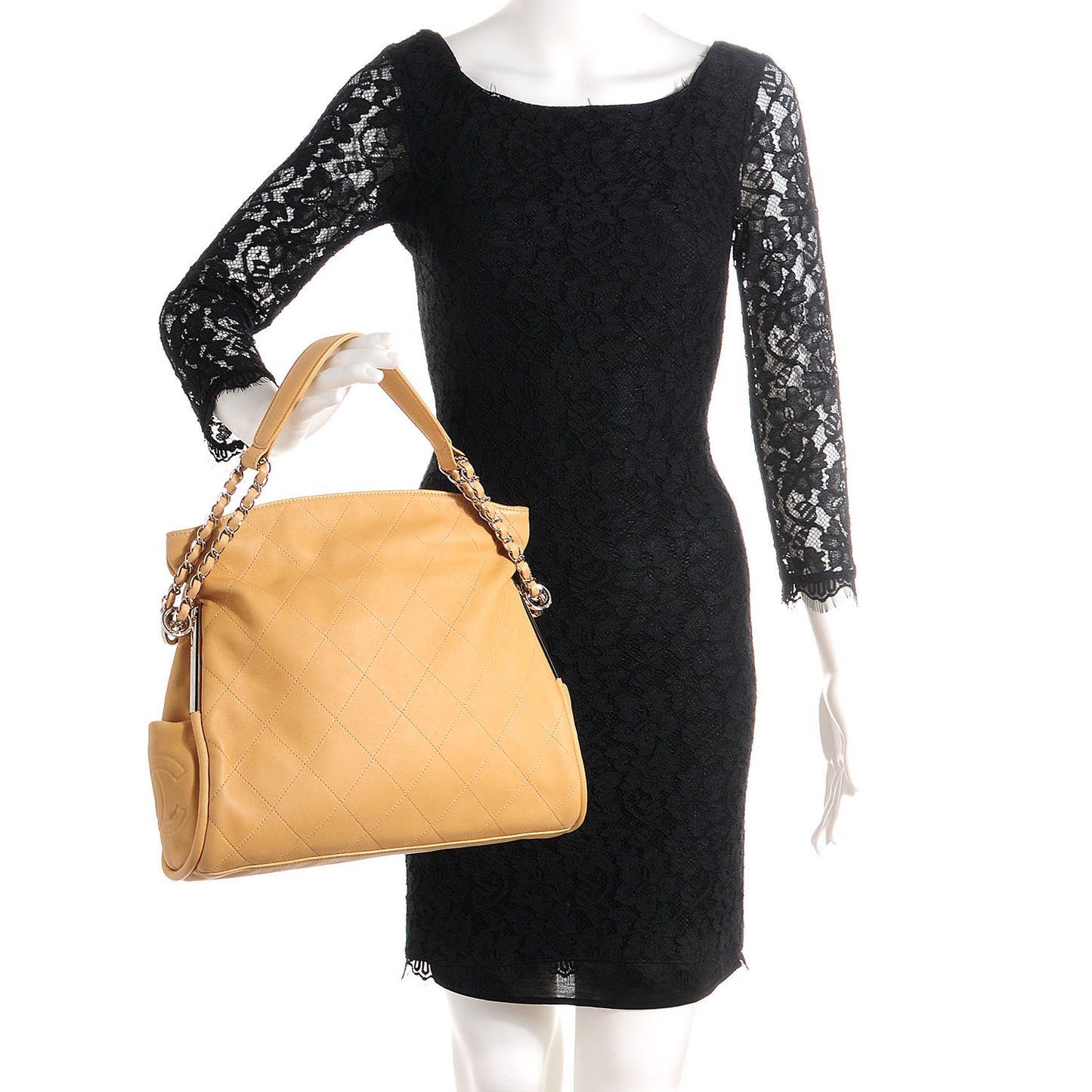 Lambskin Stitched Medium Ultimate Soft Tote Beige