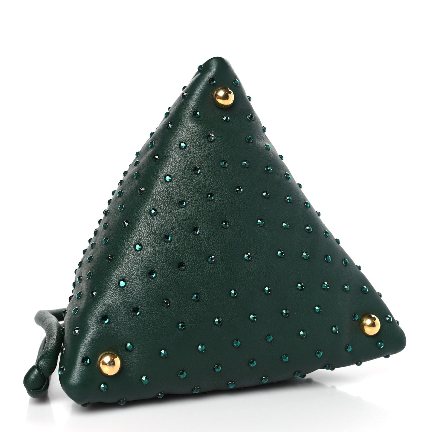 Nappa Strass Drawstring Pyramid Pouch Green