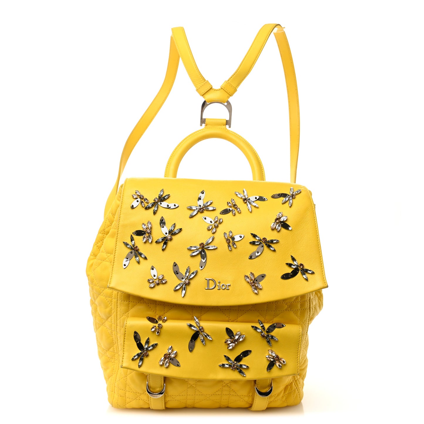 Lambskin Cannage Embroidered Stardust Backpack Yellow