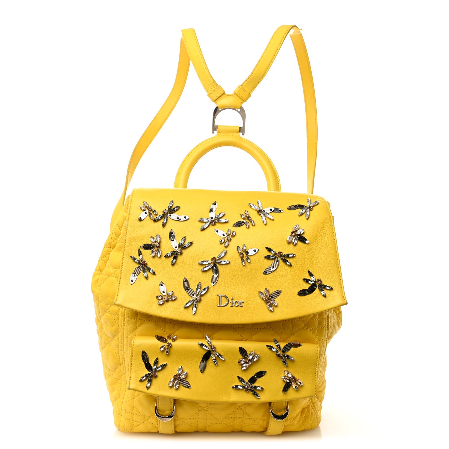 Christian Dior Lambskin Cannage Embroidered Stardust Backpack Yellow 1 of 17