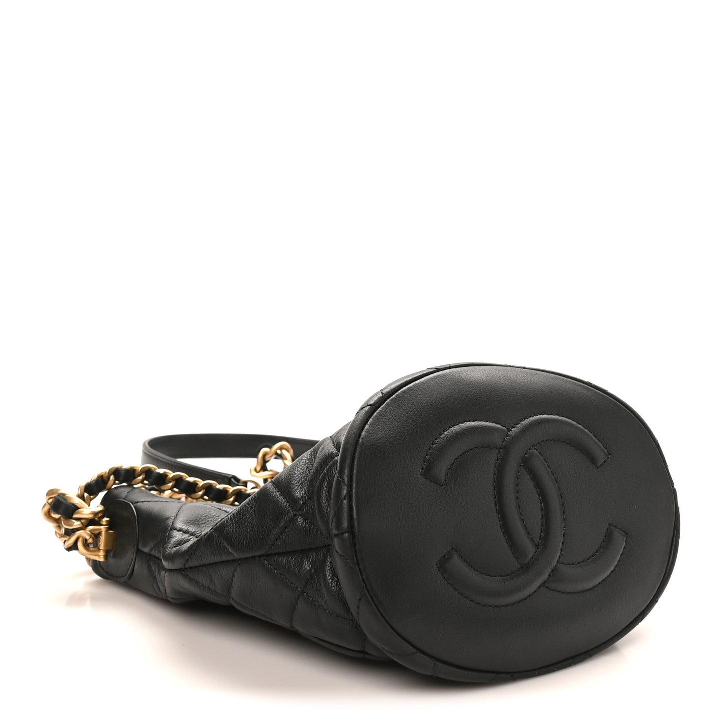 Calfskin Quilted Small CC Chain Bucket Black