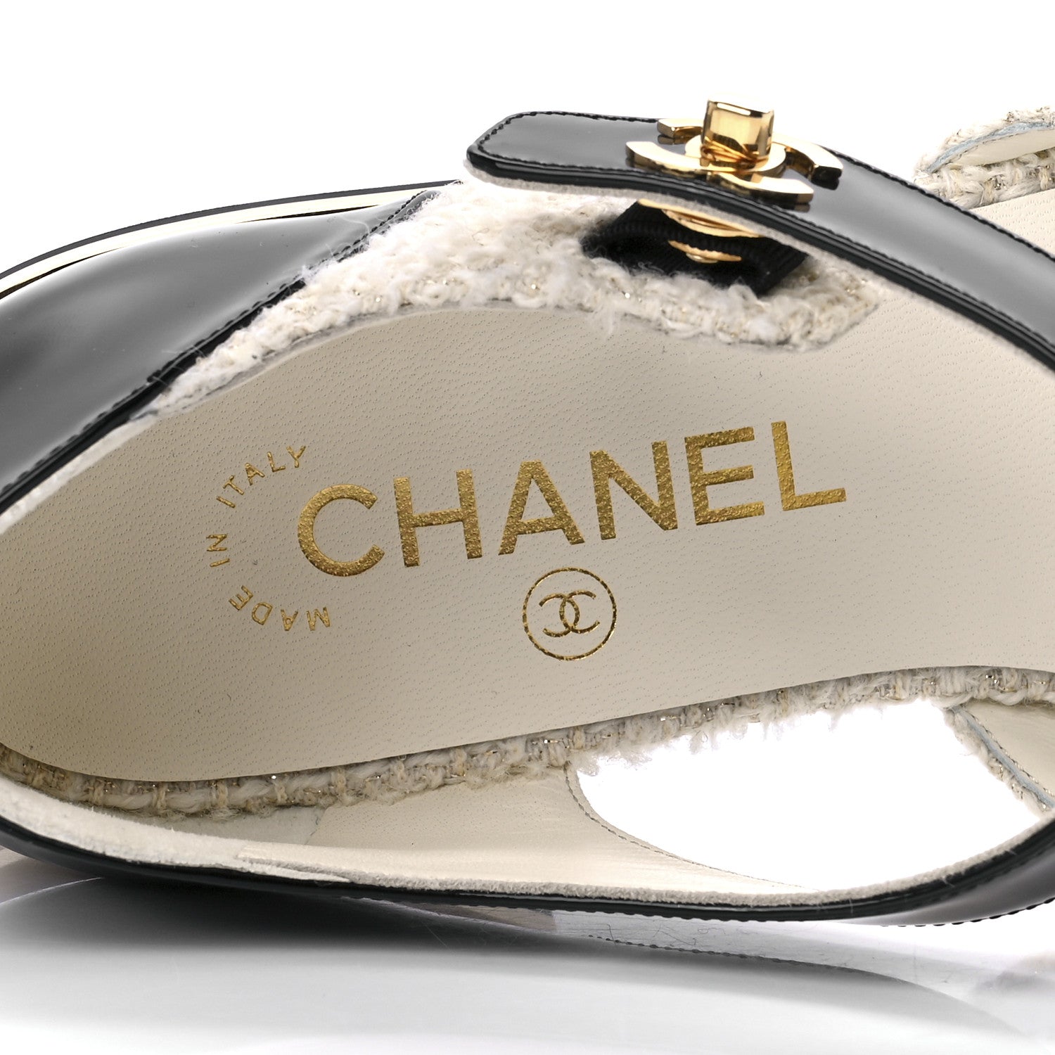 Chanel Tweed Patent Cap Toe Ballerina Flats 38 White Black 9 of 11