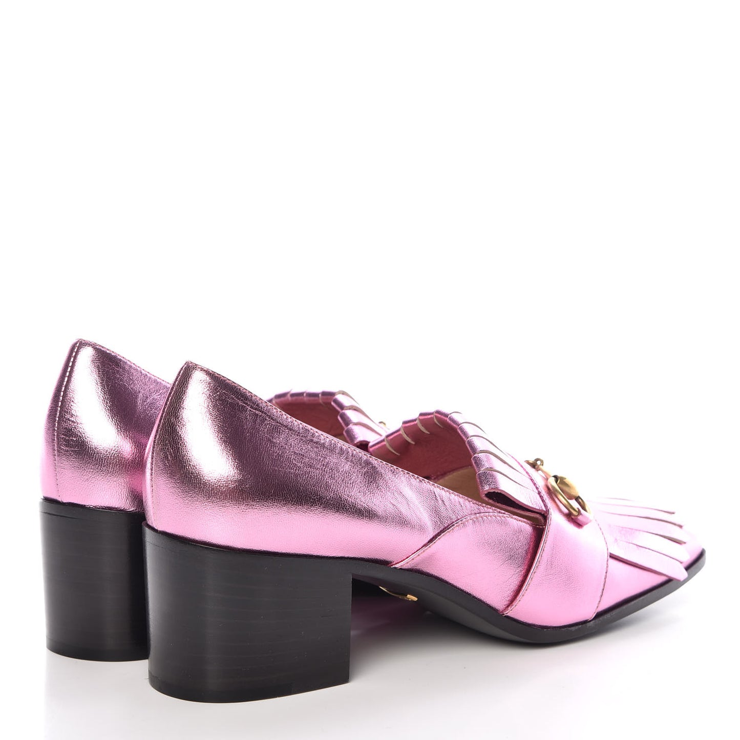 Metallic Nappa Silk Polly Kiltie Fringe 55mm Loafer Pumps 40 Rosa