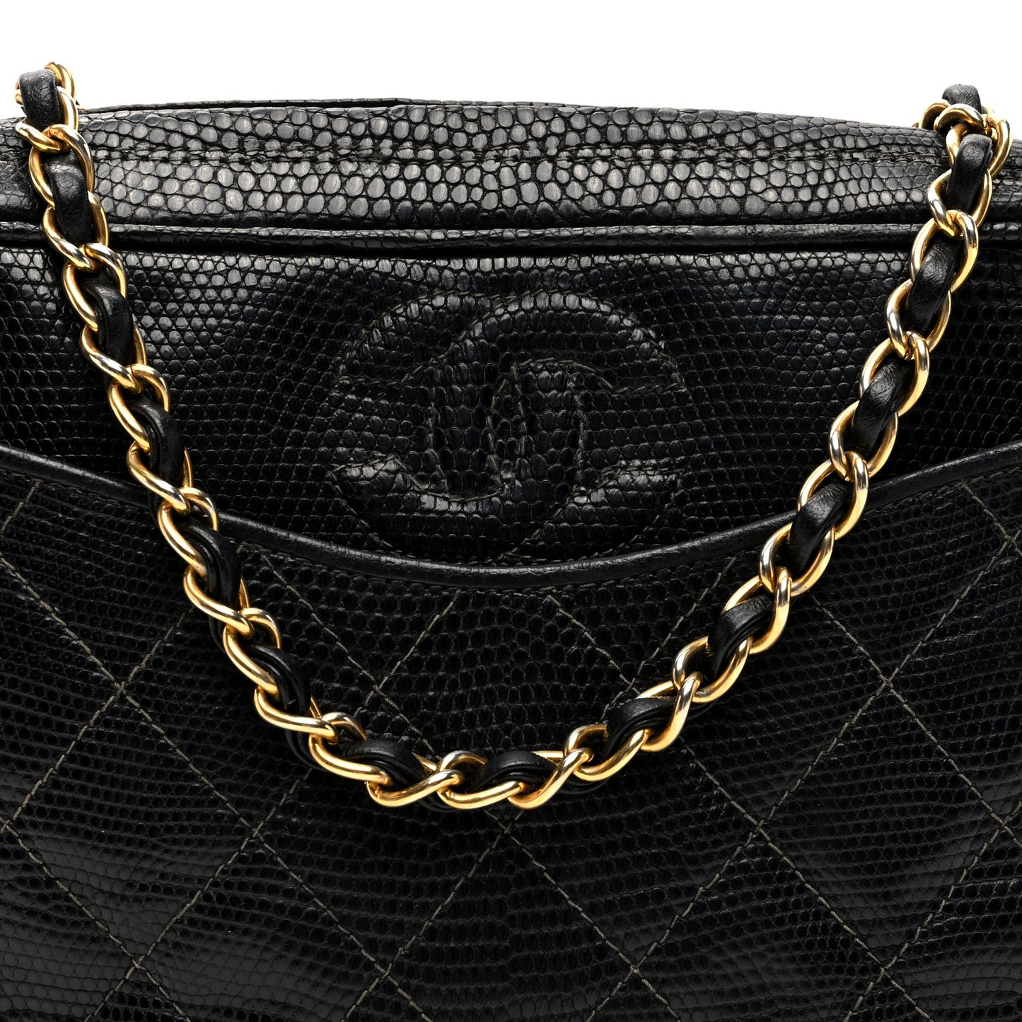 Lizard Quilted Small Tassel Camera Case Black