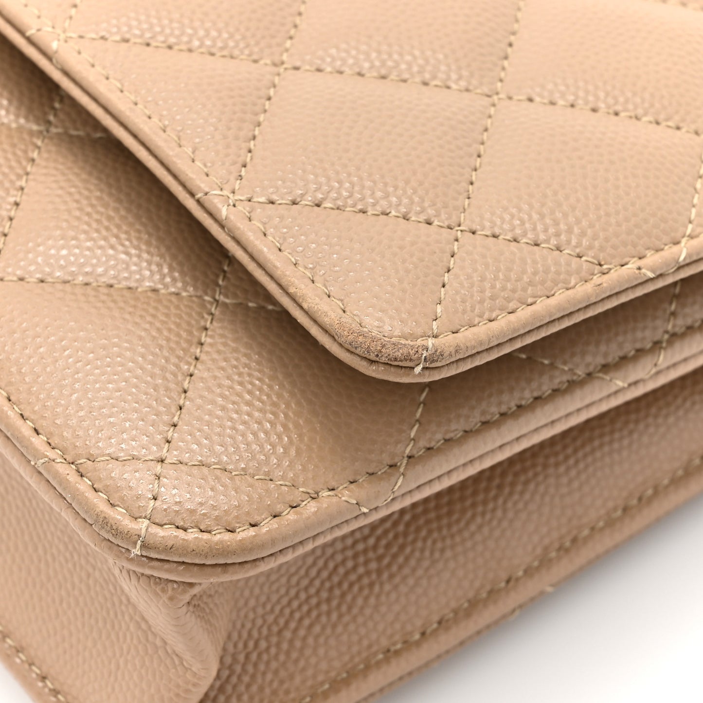 Caviar Quilted Wallet On Chain WOC Beige