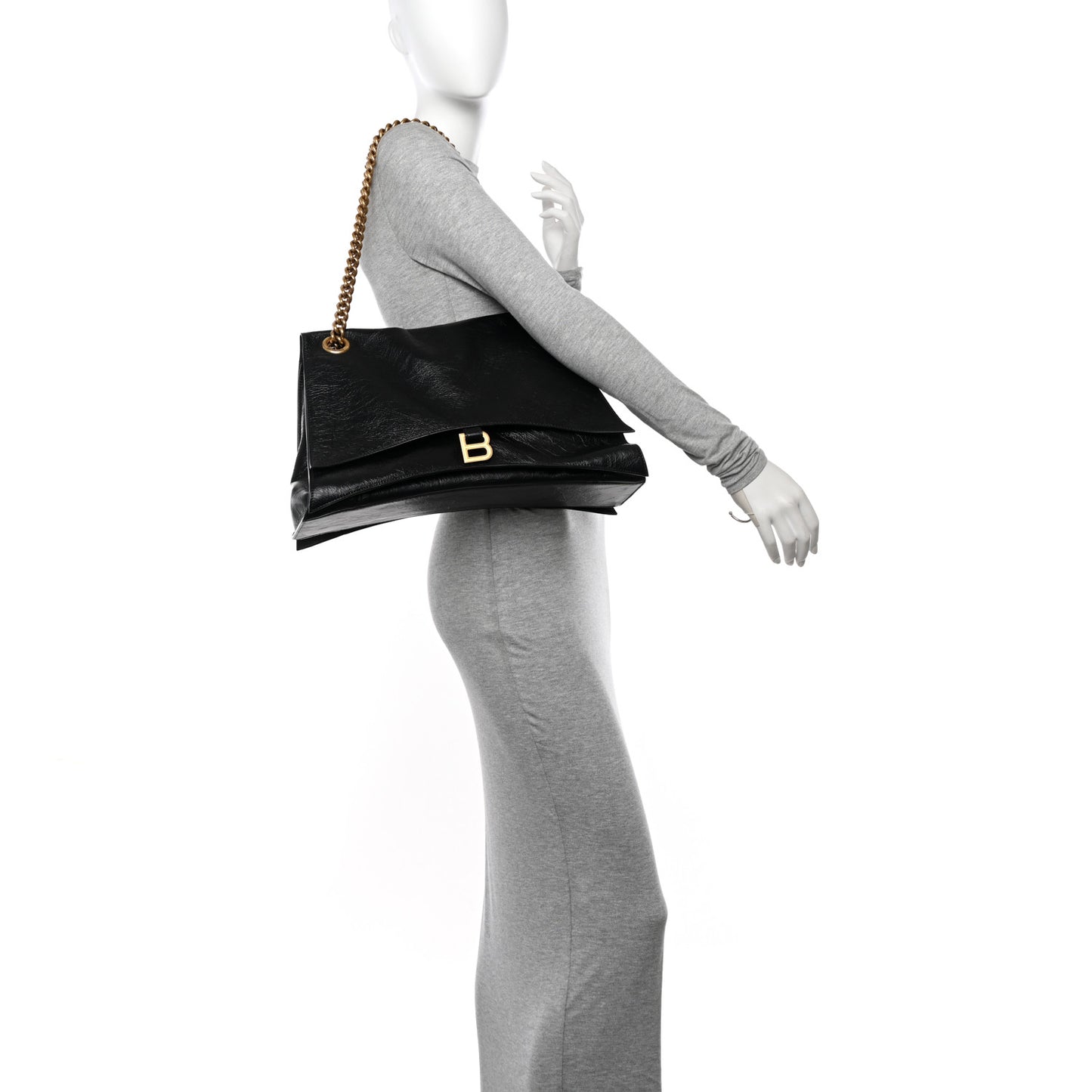 Crushed Calfskin Large Crush Chain Bag Black