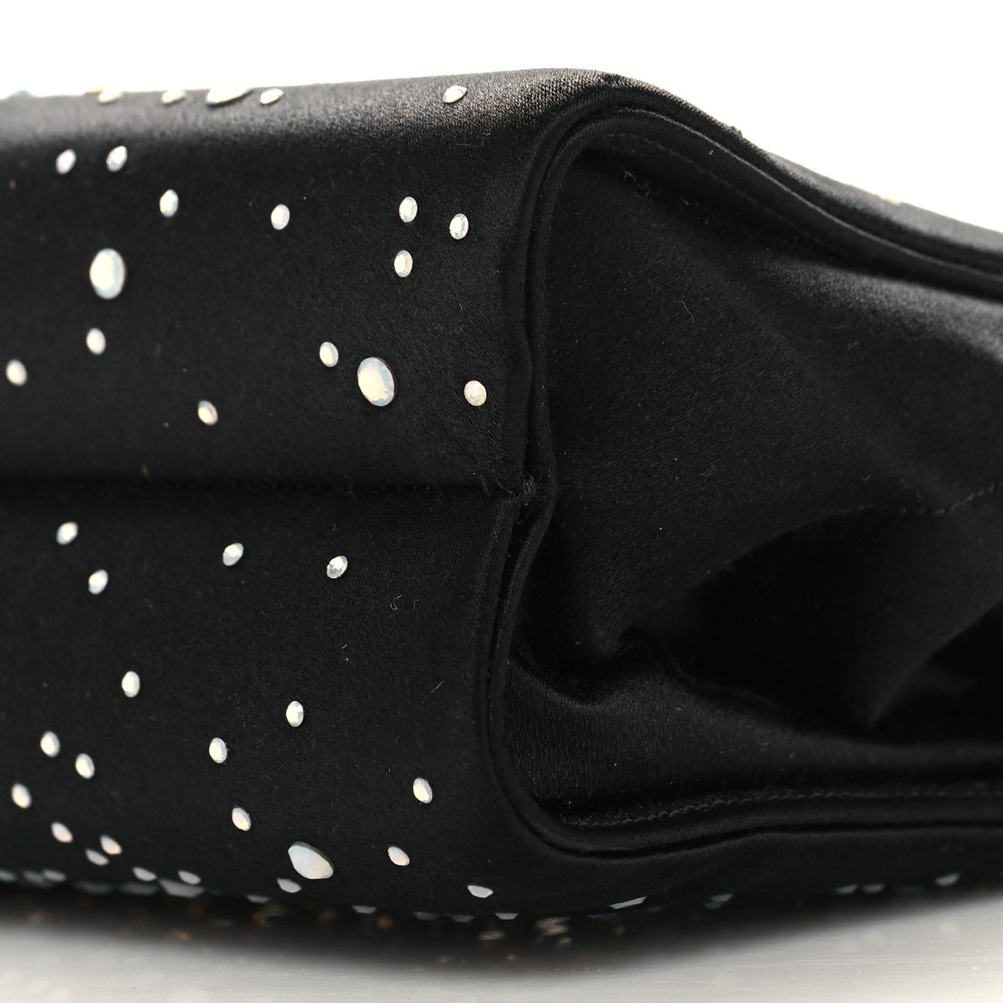 Crystal Trim Satin Evening Bag Clutch Black