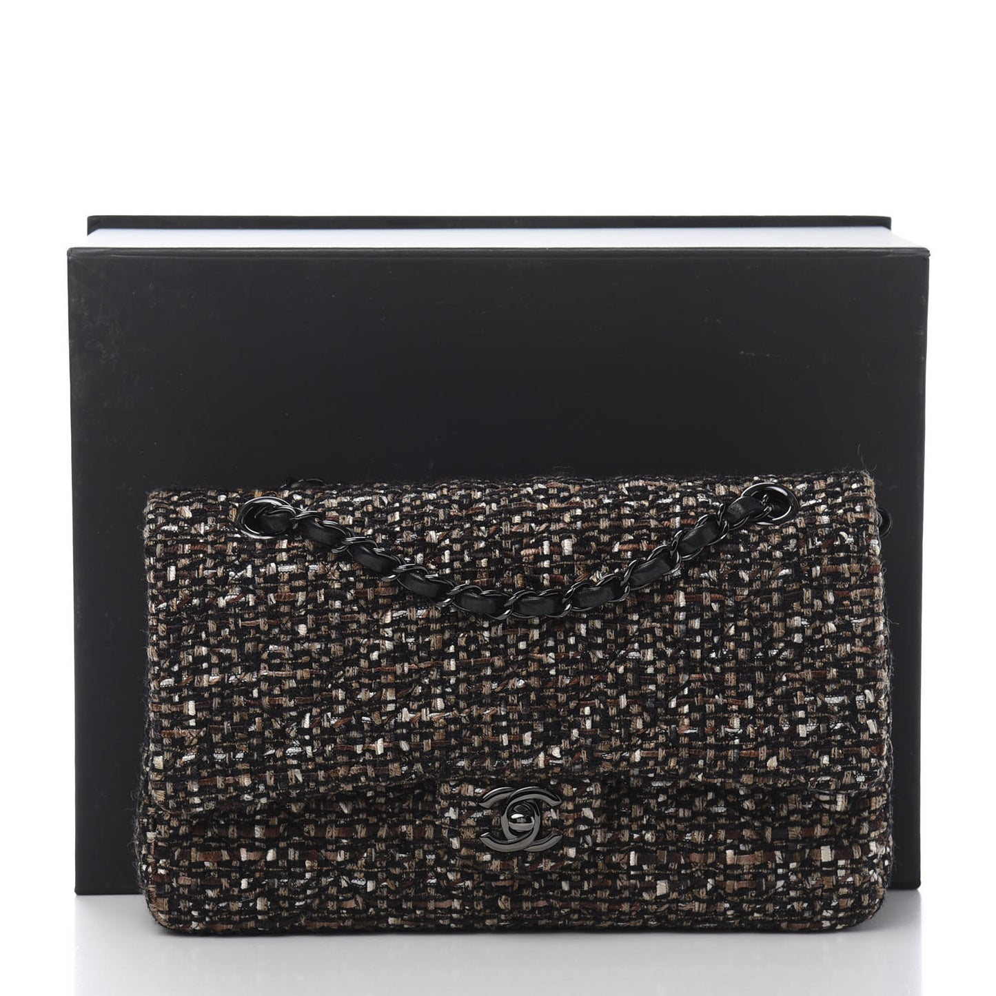 Tweed Quilted Medium Double Flap Brown