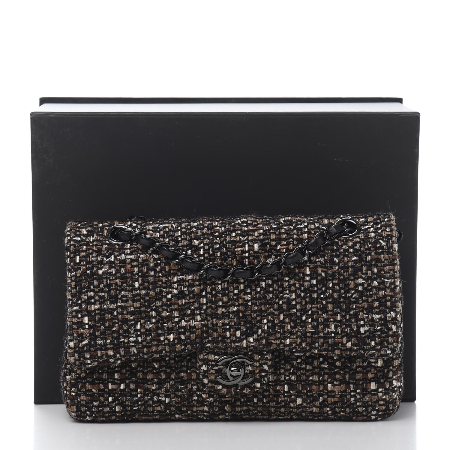 Chanel Tweed Quilted Medium Double Flap Brown 11 of 11