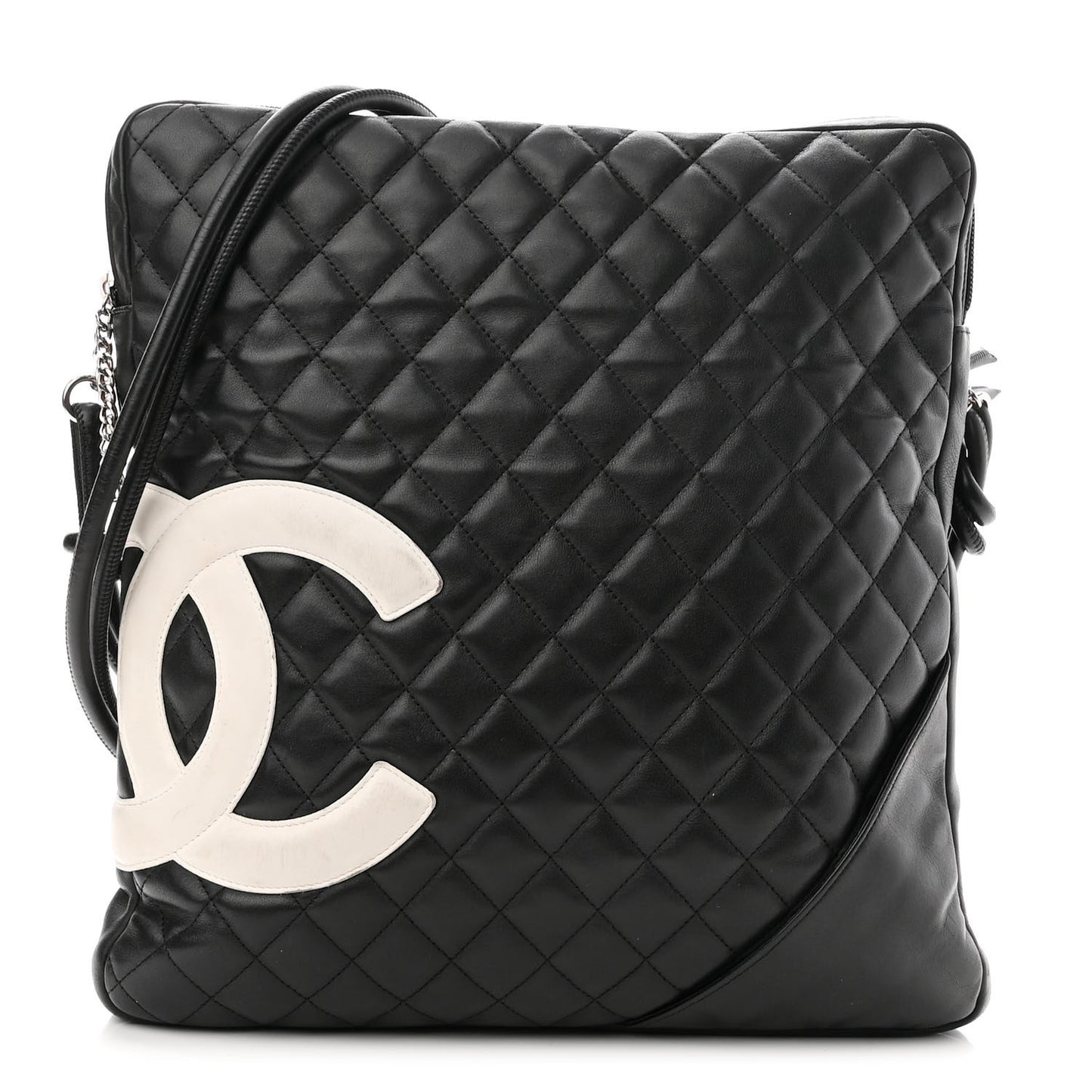 Calfskin Quilted Large Cambon Messenger Black White
