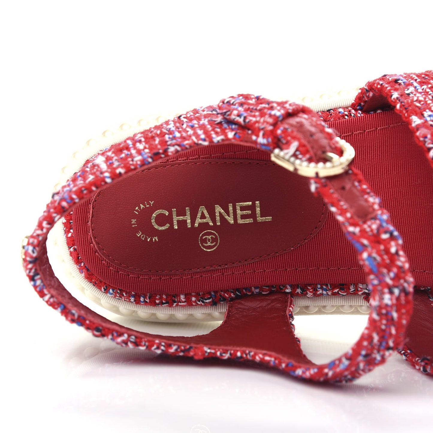 Tweed Pearl Flat Sandals 36.5 Red