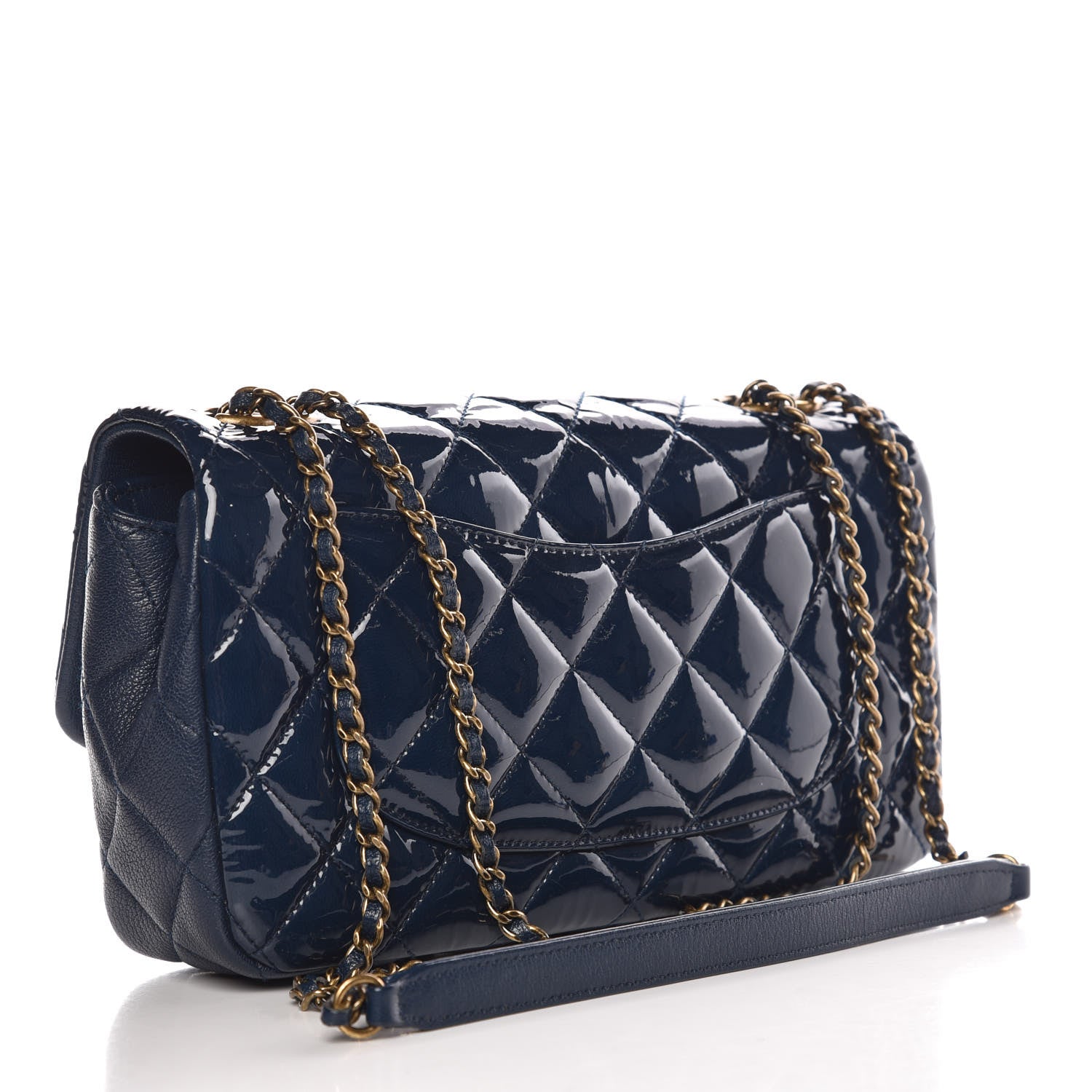Chanel Patent Goatskin Quilted Medium CC Eyelet Flap Blue 4 of 10