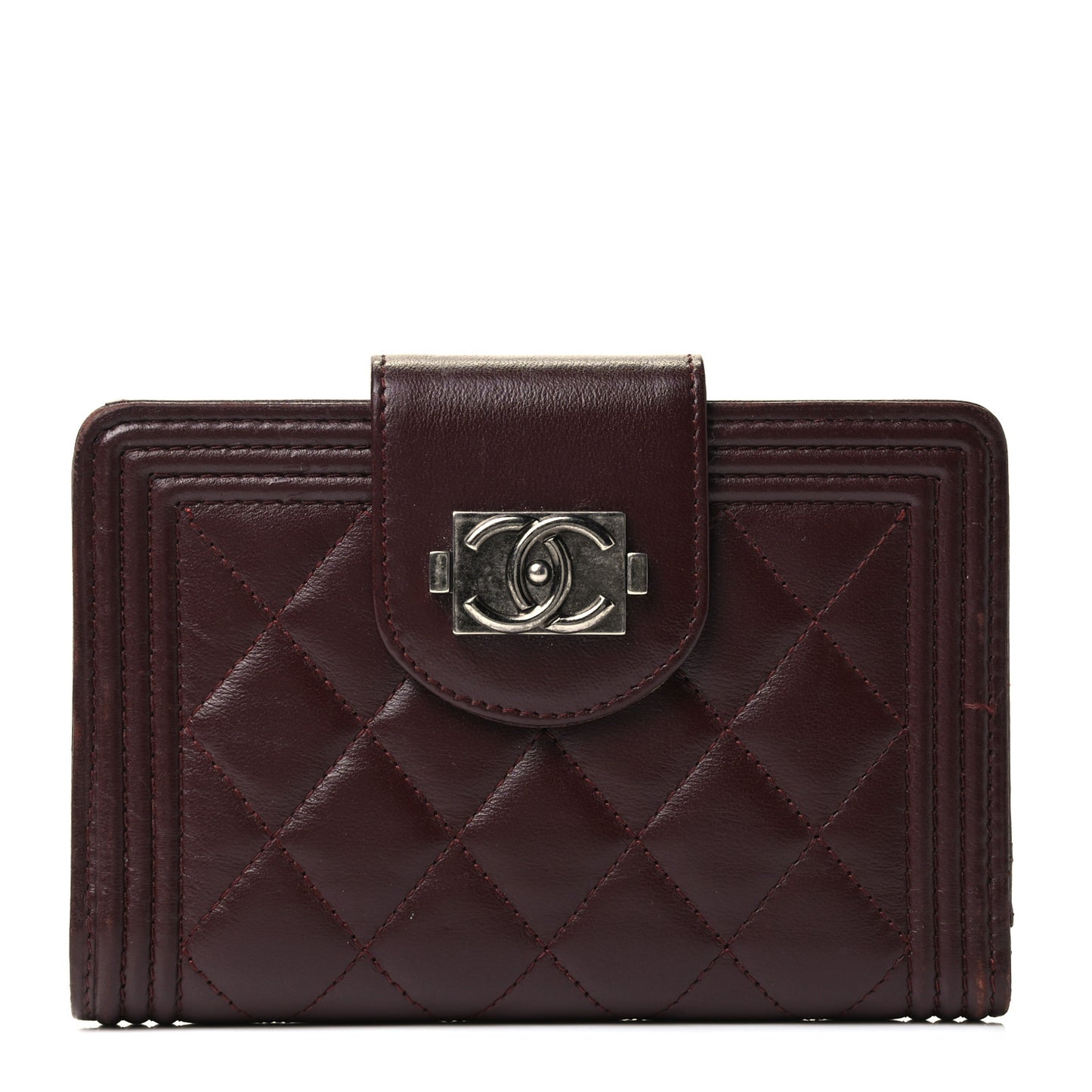 Lambskin Quilted Boy Zipped Pocket Wallet Burgundy