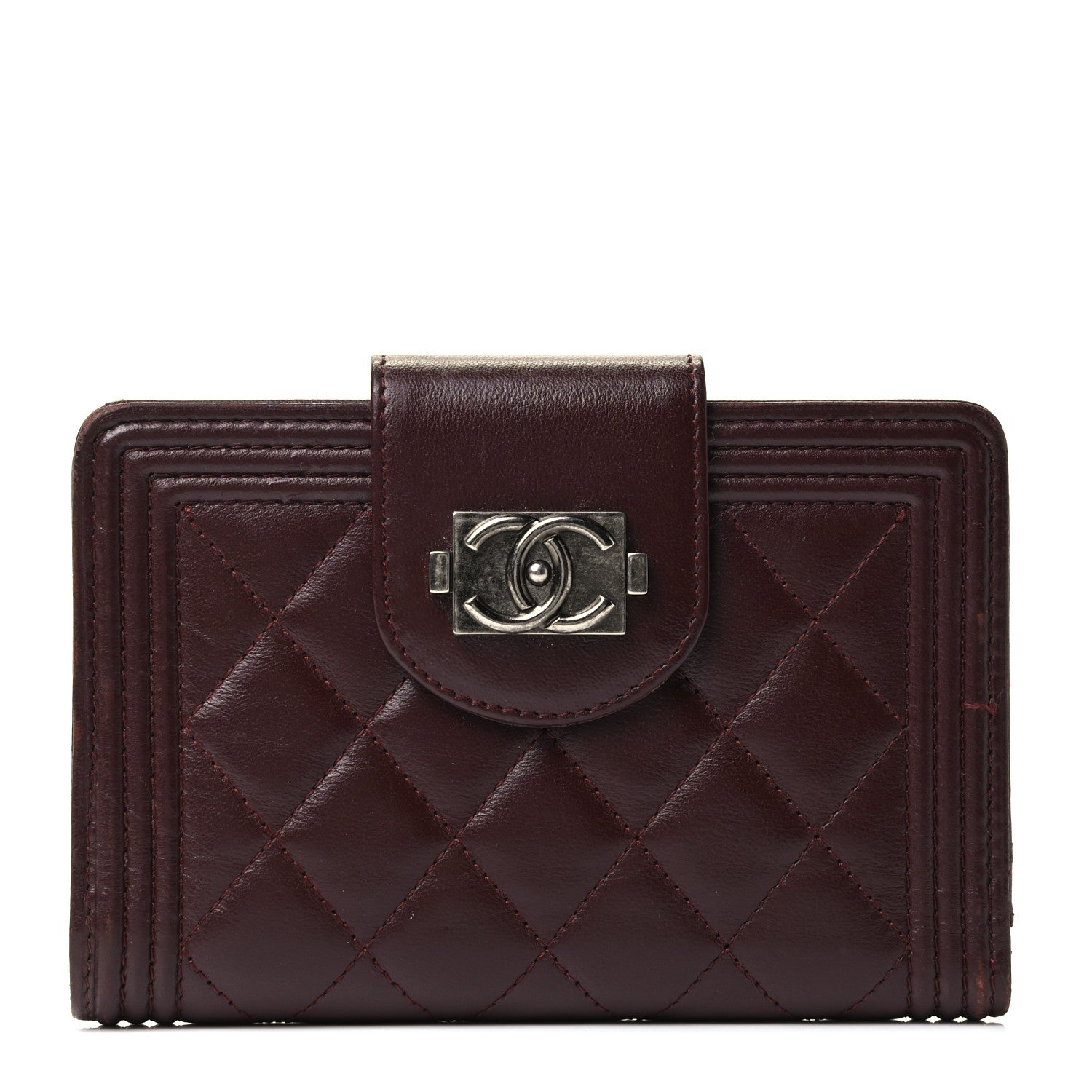 Chanel Lambskin Quilted Boy Zipped Pocket Wallet Burgundy 1 of 4
