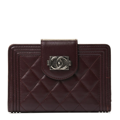 Chanel Lambskin Quilted Boy Zipped Pocket Wallet Burgundy 1 of 4