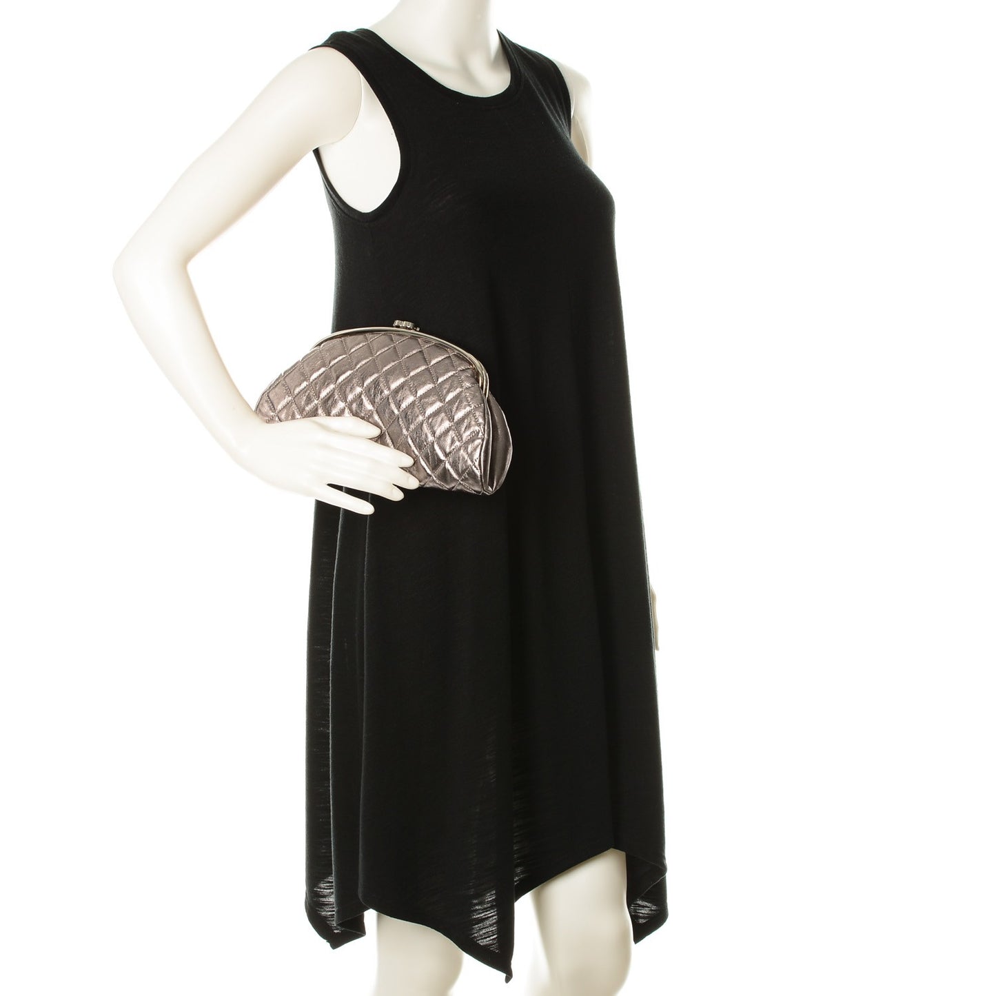 Metallic Aged Calfskin Quilted Timeless Clutch Silver