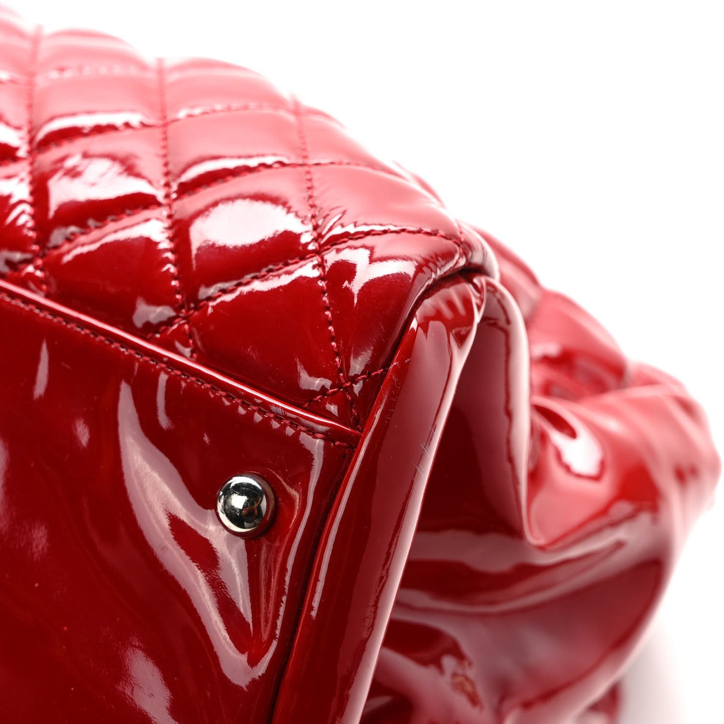 Patent Quilted Maxi Just Mademoiselle Bowling Bag Red