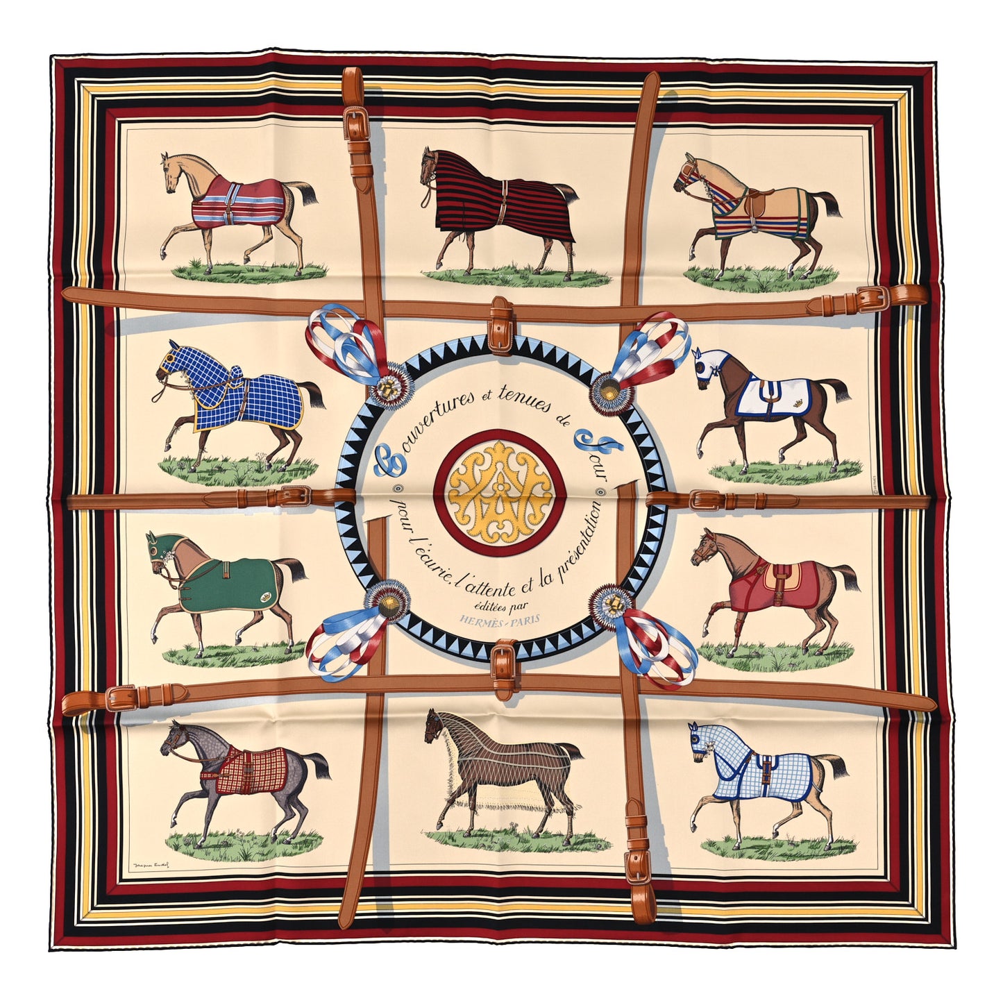 Silk Couvertures Et Tenues de Jour Scarf 90 Creme Rouge H Bleu Multicolor
