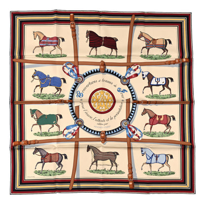 Hermes Silk Couvertures Et Tenues de Jour Scarf 90 Creme Rouge H Bleu Multicolor 1 of 3
