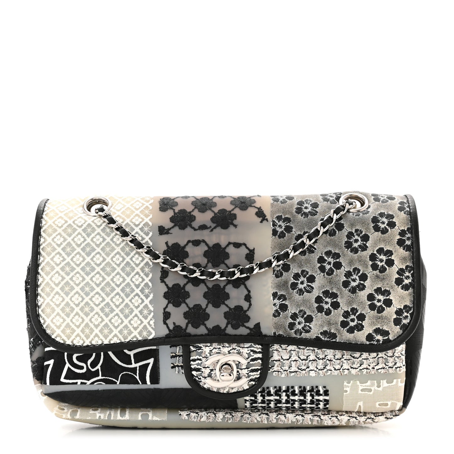 PVC Tweed Patchwork Medium Single Flap Black