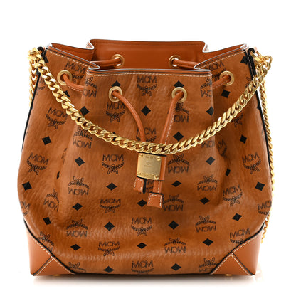 MCM Visetos Small Soft Berlin Drawstring Bucket Bag Cognac 1 of 9