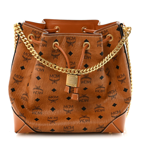 MCM バケツ型バッグ ブラウン MCM Visetos Small Soft Berlin Drawstring Bucket Bag Cognac 1845967