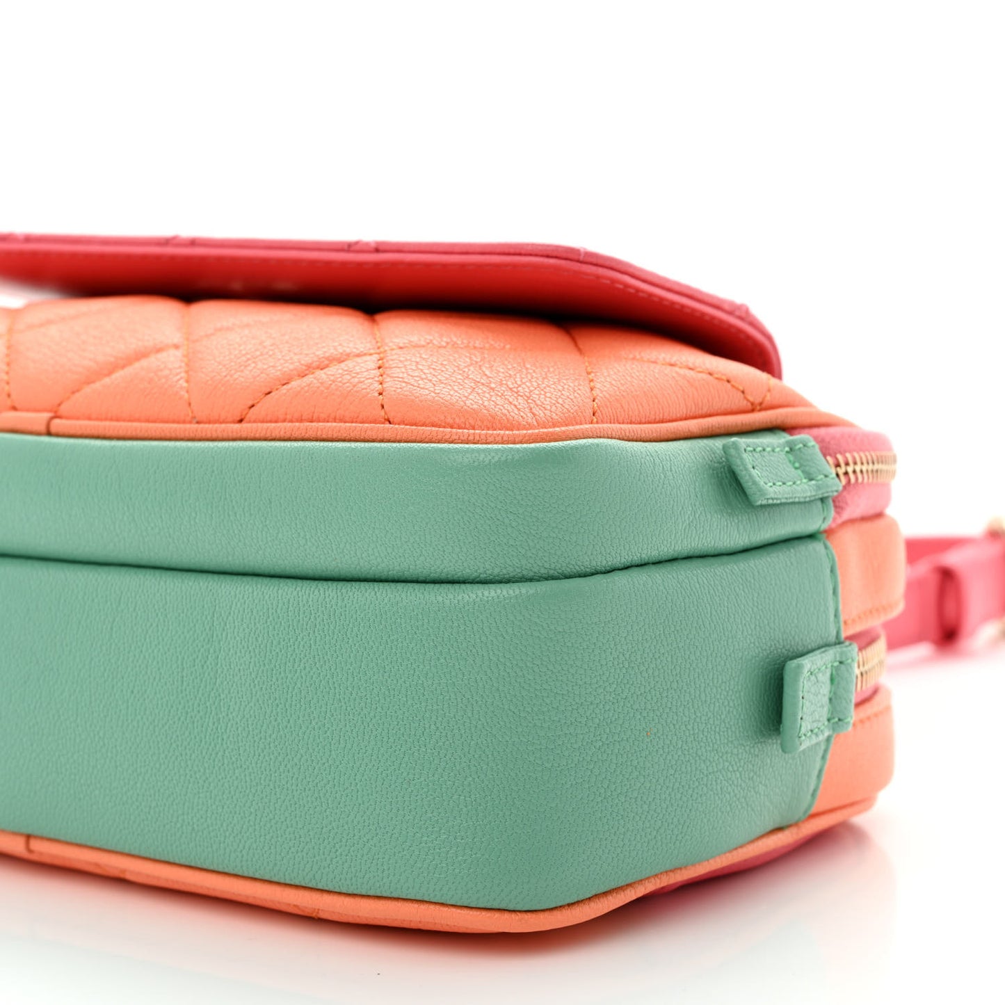 Goatskin Quilted Tri-Color In & Out Waist Bag Orange Green Pink