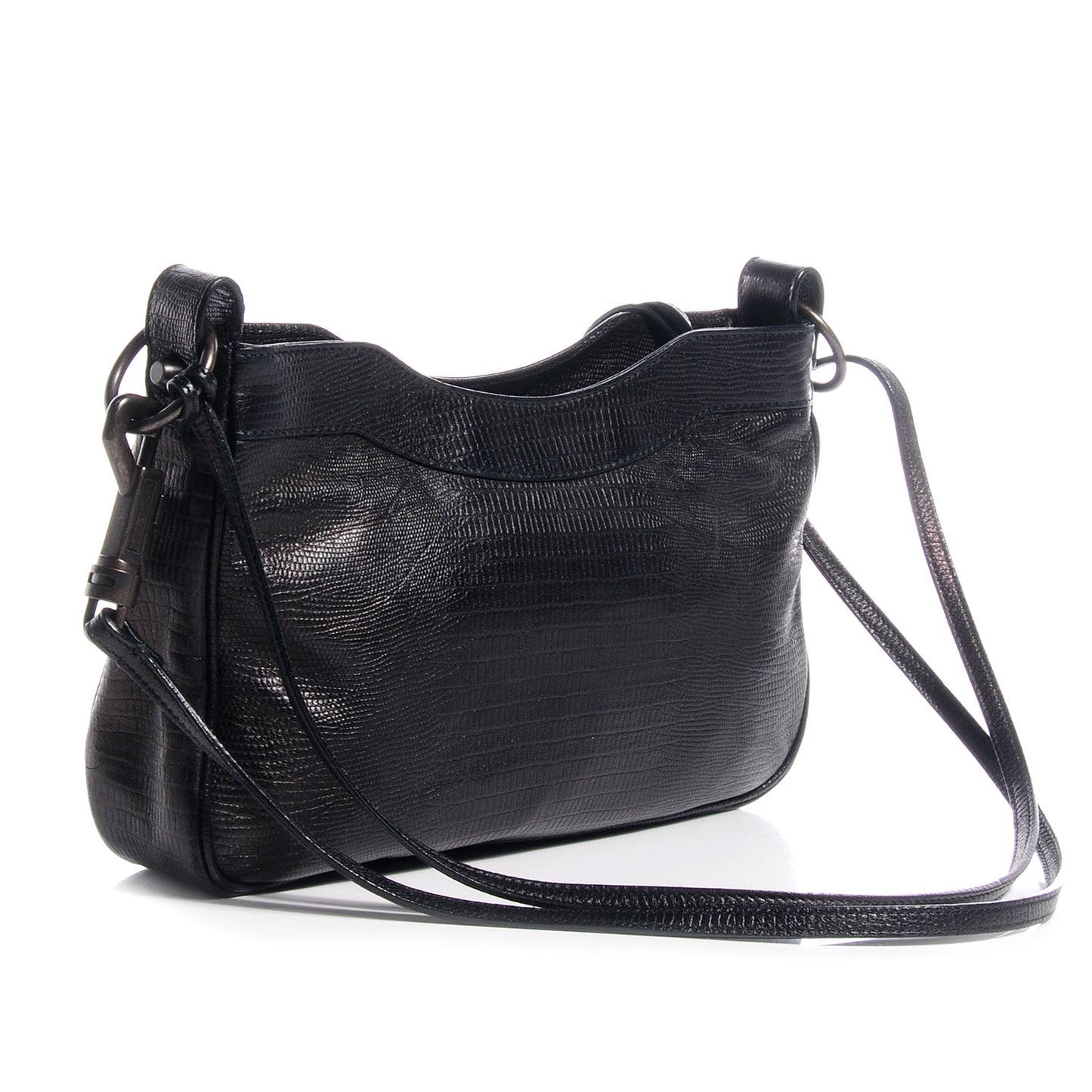 Agneau Lizard Embossed Classic Hardware Hip Black