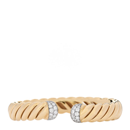 David Yurman 18K Yellow Gold Diamond 10mm Sculpted Cable Cuff Bracelet 1 of 4