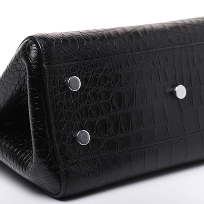 Saint Laurent Calfskin Crocodile Embossed Small Cabas Rive Gauche Black 6 of 27