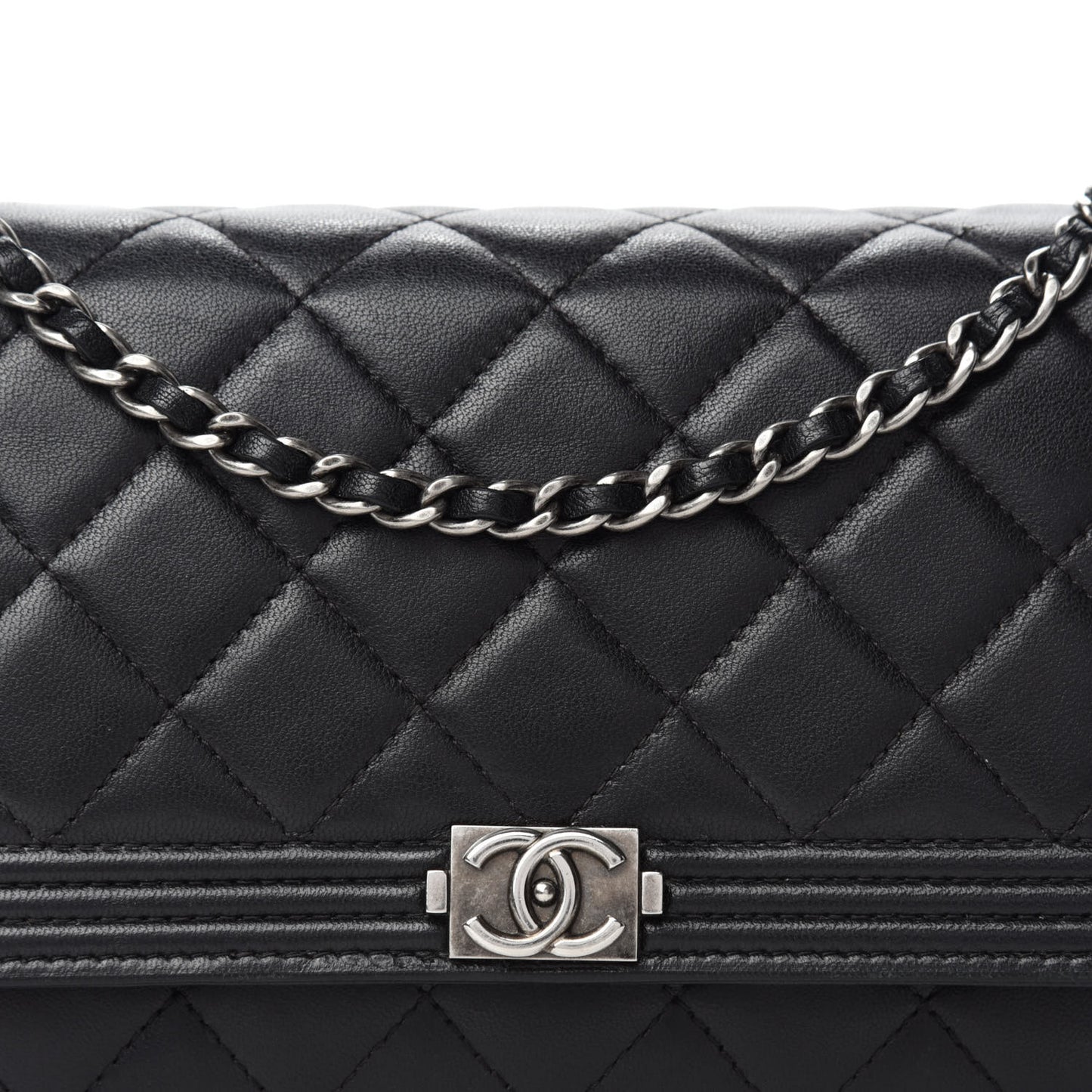 Lambskin Quilted Boy Wallet On Chain WOC Black