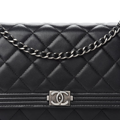 Chanel Lambskin Quilted Boy Wallet On Chain WOC Black 14 of 14