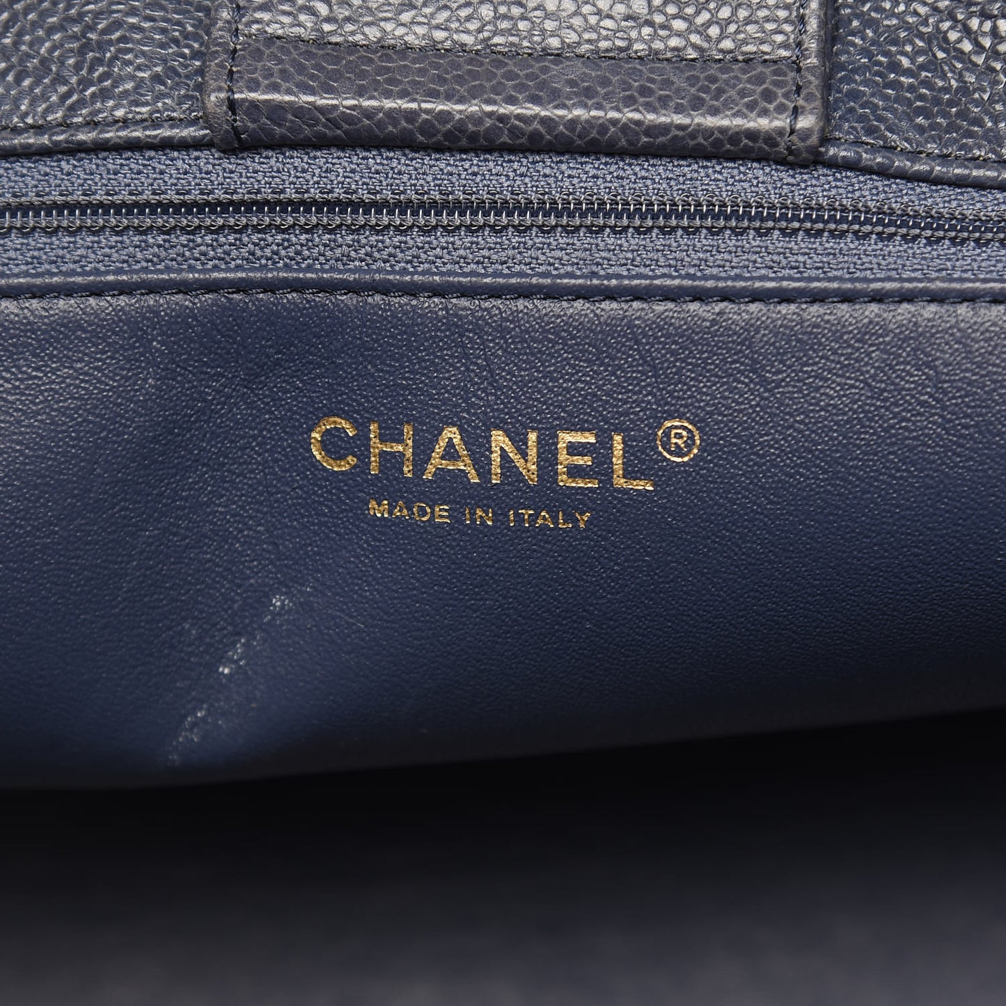 Crumpled Grained Calfskin Quilted Tote Blue
