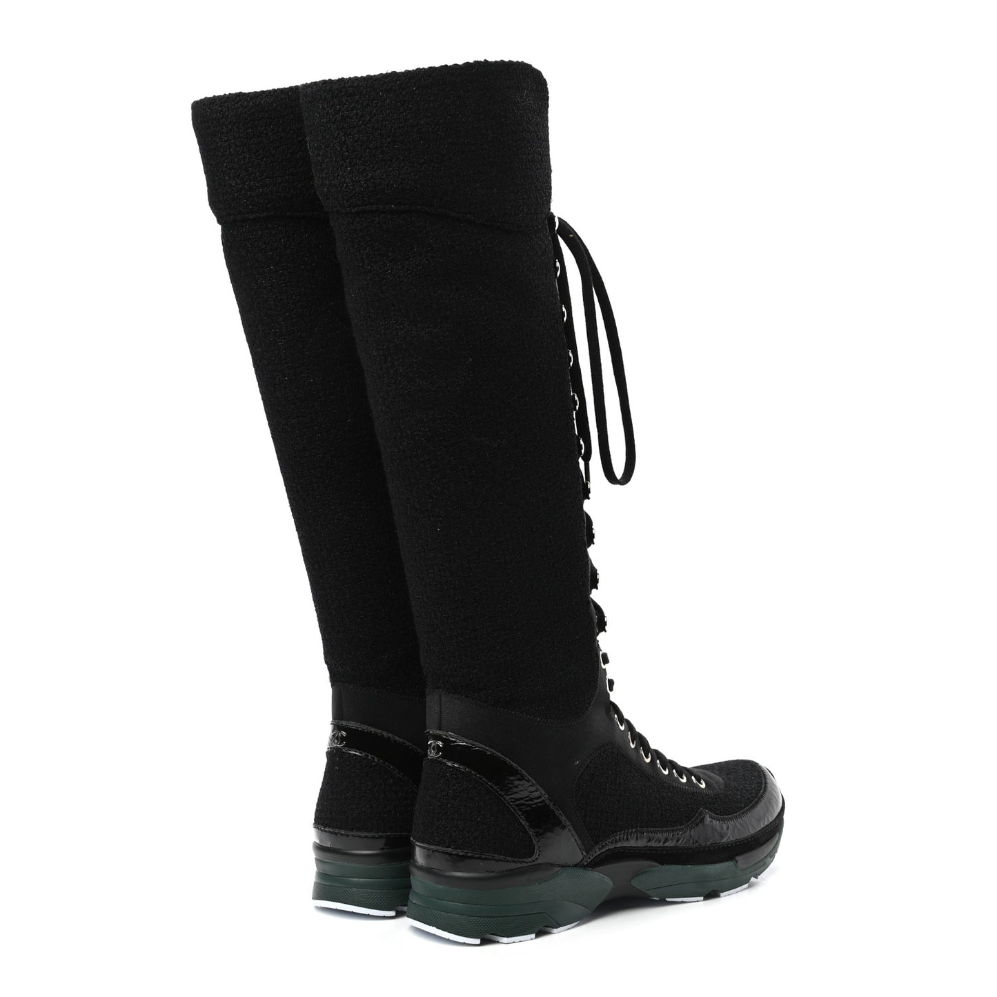 Tweed Patent Calfskin Sneaker High Boots 38 Black