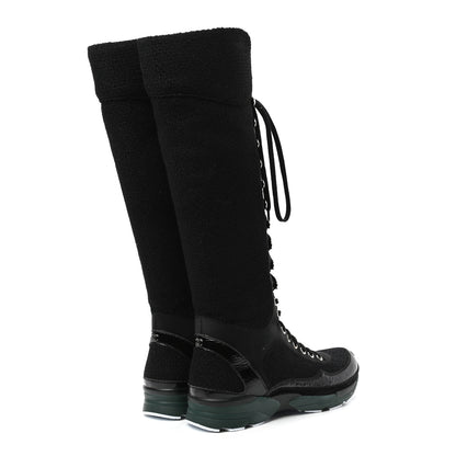 Chanel Tweed Patent Calfskin Sneaker High Boots 38 Black 4 of 6